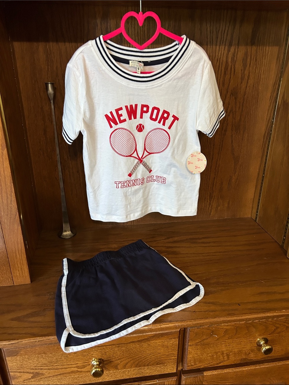 Newport Tennis Club Graphic Tee - White with Red Print with Skort